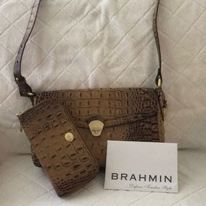 Brahmin Croc, toasted almond purse matching wallet